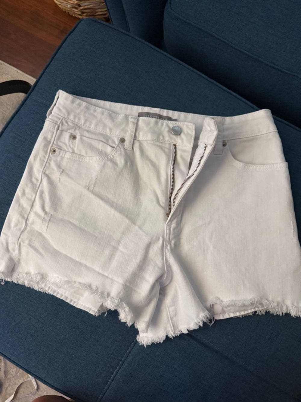 Just USA White Raw Hem Denim Shorts